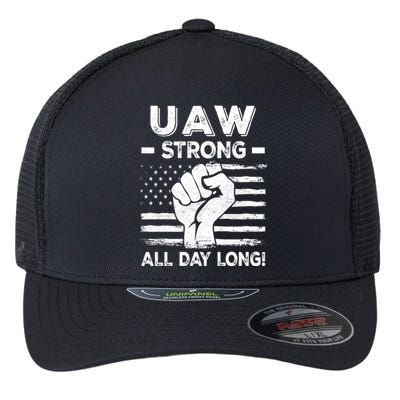 UAW Strike USA Flag Red United Auto Workers Picket Sign Flexfit Unipanel Trucker Cap