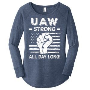 UAW Strike USA Flag Red United Auto Workers Picket Sign Women's Perfect Tri Tunic Long Sleeve Shirt