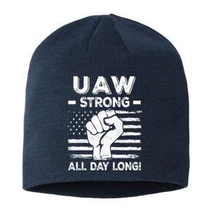 UAW Strike USA Flag Red United Auto Workers Picket Sign Sustainable Beanie