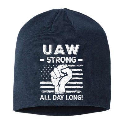 UAW Strike USA Flag Red United Auto Workers Picket Sign Sustainable Beanie