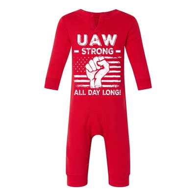 UAW Strike USA Flag Red United Auto Workers Picket Sign Infant Fleece One Piece