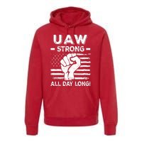 UAW Strike USA Flag Red United Auto Workers Picket Sign Premium Hoodie