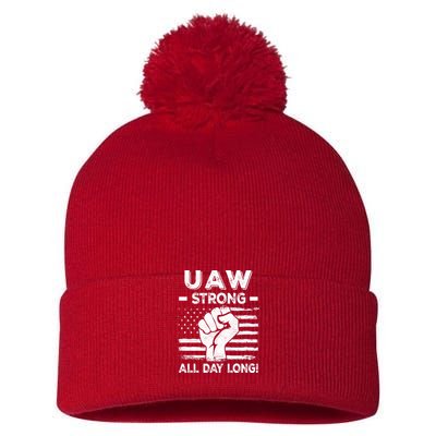 UAW Strike USA Flag Red United Auto Workers Picket Sign Pom Pom 12in Knit Beanie