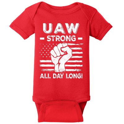 UAW Strike USA Flag Red United Auto Workers Picket Sign Baby Bodysuit