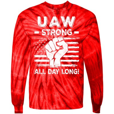 UAW Strike USA Flag Red United Auto Workers Picket Sign Tie-Dye Long Sleeve Shirt