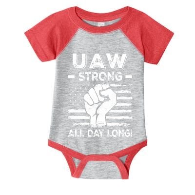 UAW Strike USA Flag Red United Auto Workers Picket Sign Infant Baby Jersey Bodysuit