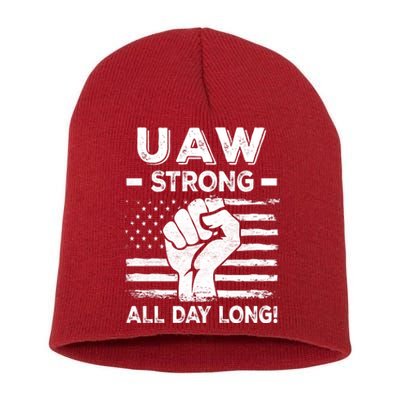 UAW Strike USA Flag Red United Auto Workers Picket Sign Short Acrylic Beanie