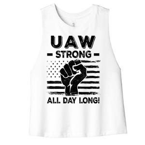 UAW Strike USA Flag Red United Auto Workers Picket Sign Women's Racerback Cropped Tank