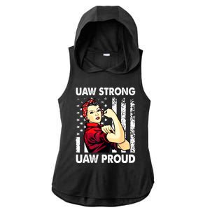 UAW Strong UAW Proud Union Pride UAW Laborer Worker Ladies PosiCharge Tri-Blend Wicking Draft Hoodie Tank