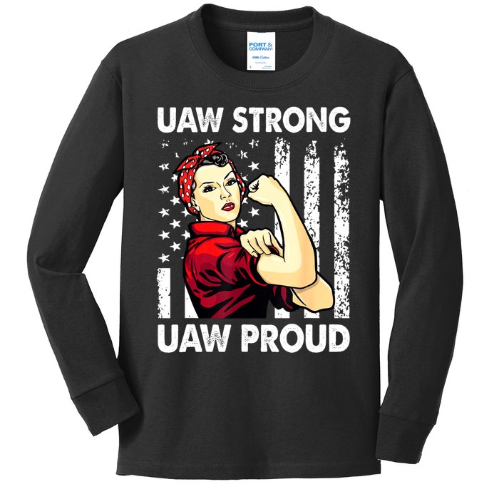 UAW Strong UAW Proud Union Pride UAW Laborer Worker Kids Long Sleeve Shirt