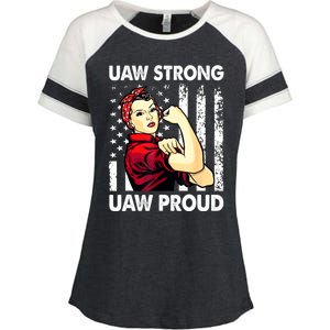 UAW Strong UAW Proud Union Pride UAW Laborer Worker Enza Ladies Jersey Colorblock Tee