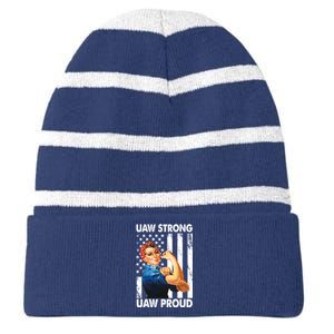 Uaw Strong Uaw Proud Union Member Strong Striped Beanie with Solid Band