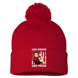 UAW Strong UAW Proud Union Pride UAW Laborer Worker Pom Pom 12in Knit Beanie