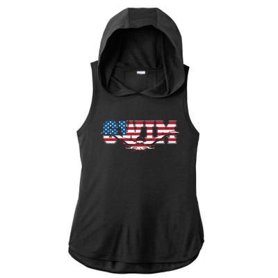 Usa Swimming Vintage Style Swim Us Flag With Swimmer Gift Ladies PosiCharge Tri-Blend Wicking Draft Hoodie Tank