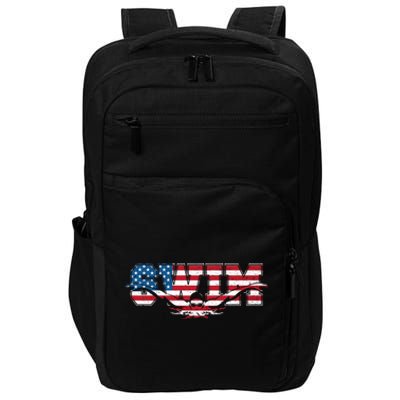 Usa Swimming Vintage Style Swim Us Flag With Swimmer Gift Impact Tech Backpack