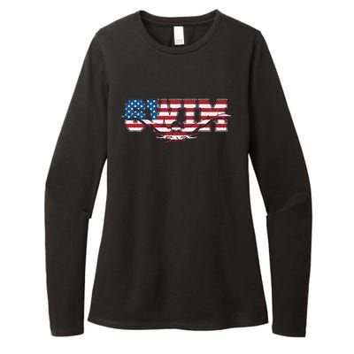 Usa Swimming Vintage Style Swim Us Flag With Swimmer Gift Womens CVC Long Sleeve Shirt