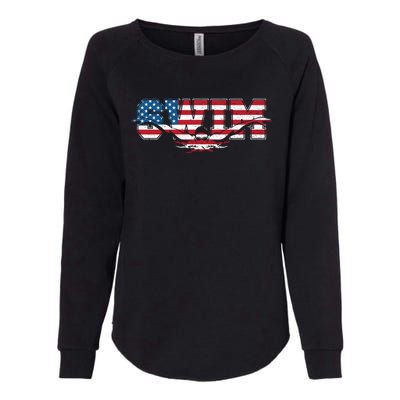 Usa Swimming Vintage Style Swim Us Flag With Swimmer Gift Womens California Wash Sweatshirt