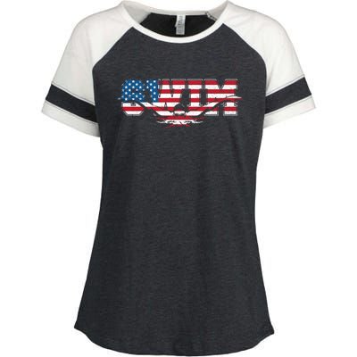 Usa Swimming Vintage Style Swim Us Flag With Swimmer Gift Enza Ladies Jersey Colorblock Tee