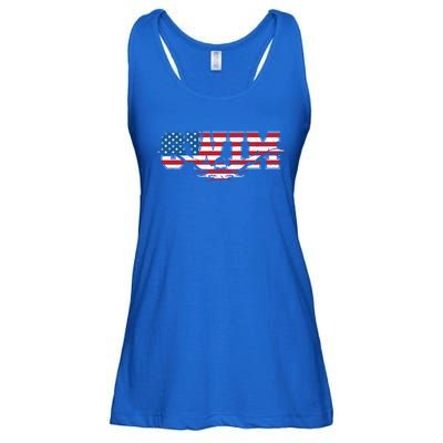 Usa Swimming Vintage Style Swim Us Flag With Swimmer Gift Ladies Essential Flowy Tank