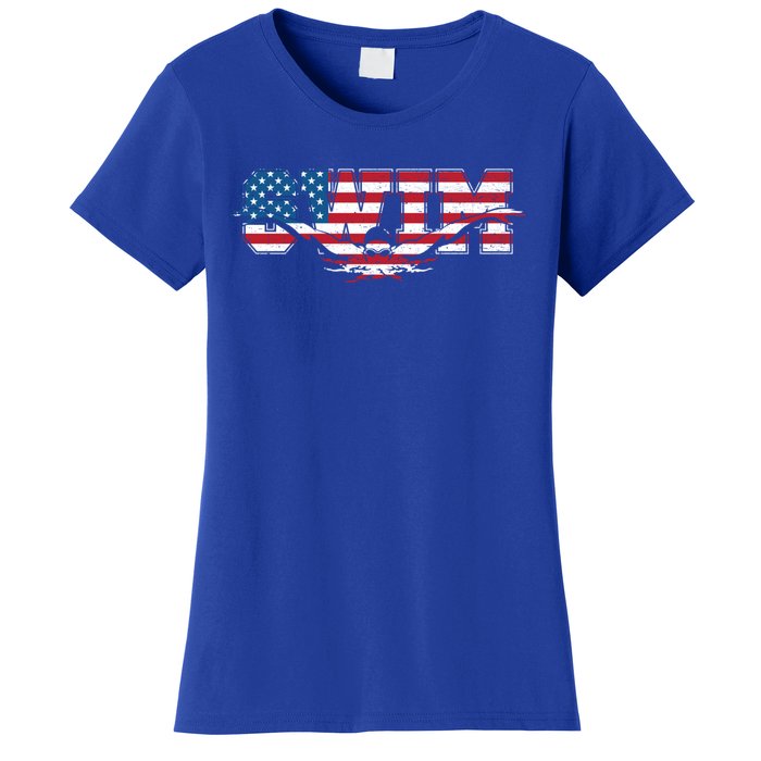 Usa Swimming Vintage Style Swim Us Flag With Swimmer Gift Women's T-Shirt