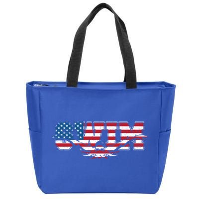 Usa Swimming Vintage Style Swim Us Flag With Swimmer Gift Zip Tote Bag