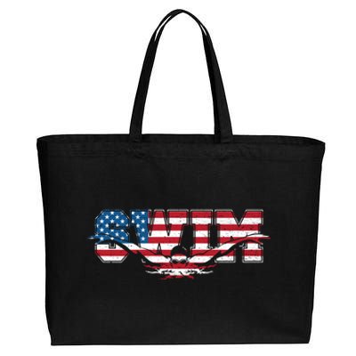 Usa Swimming Vintage Style Swim Us Flag With Swimmer Gift Cotton Canvas Jumbo Tote