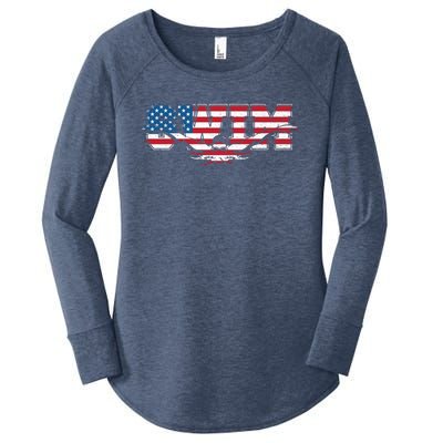 Usa Swimming Vintage Style Swim Us Flag With Swimmer Gift Women's Perfect Tri Tunic Long Sleeve Shirt