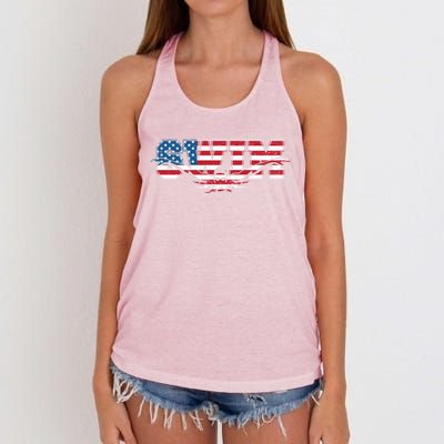 Usa Swimming Vintage Style Swim Us Flag With Swimmer Gift Women's Knotted Racerback Tank