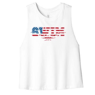 Usa Swimming Vintage Style Swim Us Flag With Swimmer Gift Women's Racerback Cropped Tank