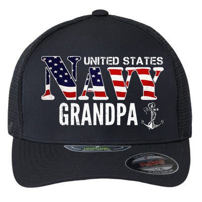 United States Vintage Navy With American Flag Grandpa Gift Flexfit Unipanel Trucker Cap