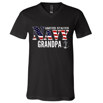 United States Vintage Navy With American Flag Grandpa Gift V-Neck T-Shirt