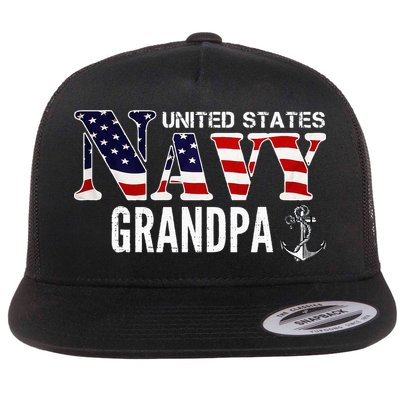 United States Vintage Navy With American Flag Grandpa Gift Flatbill Hat