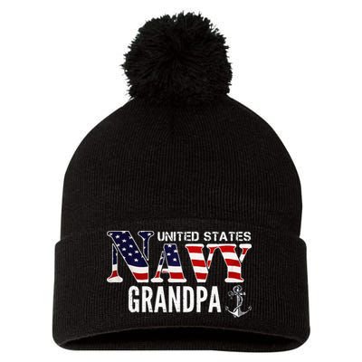 United States Vintage Navy With American Flag Grandpa Gift Pom Pom 12in Knit Beanie