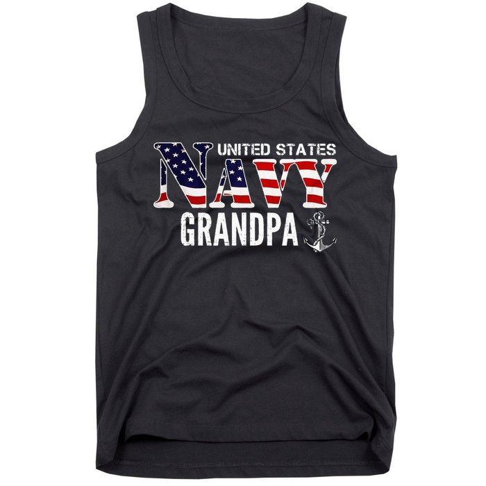 United States Vintage Navy With American Flag Grandpa Gift Tank Top