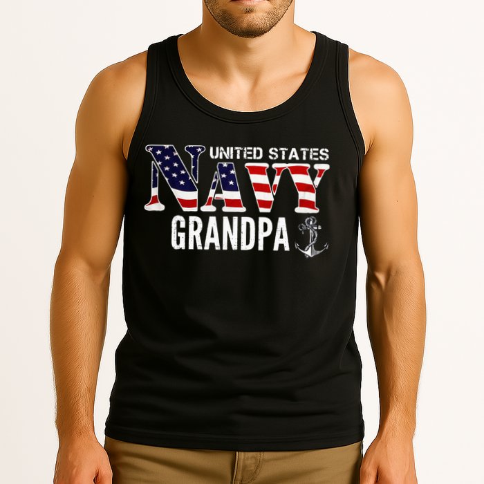 United States Vintage Navy With American Flag Grandpa Gift Tank Top