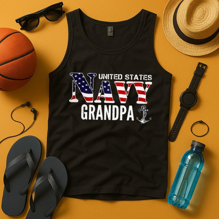 United States Vintage Navy With American Flag Grandpa Gift Tank Top