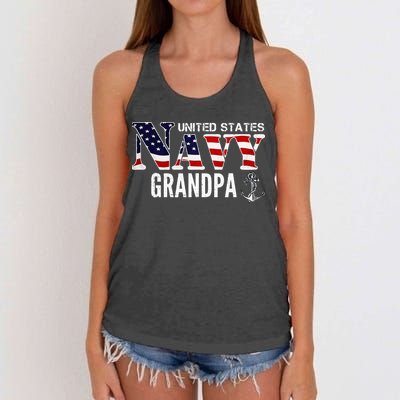 United States Vintage Navy With American Flag Grandpa Gift Women's Knotted Racerback Tank
