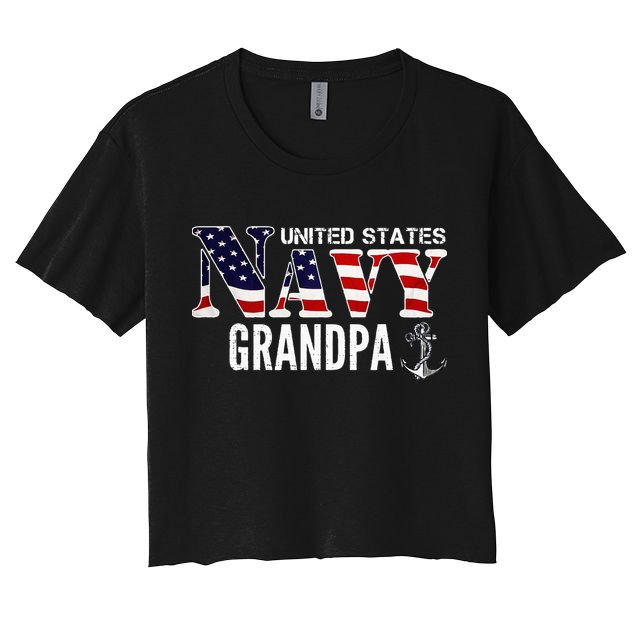United States Vintage Navy With American Flag Grandpa Gift Crop Top