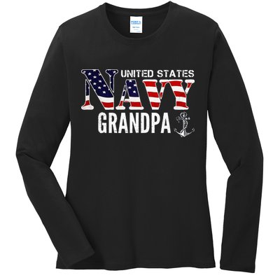 United States Vintage Navy With American Flag Grandpa Gift Ladies Long Sleeve Shirt