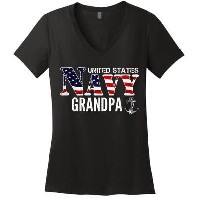 United States Vintage Navy With American Flag Grandpa Gift Women's V-Neck T-Shirt