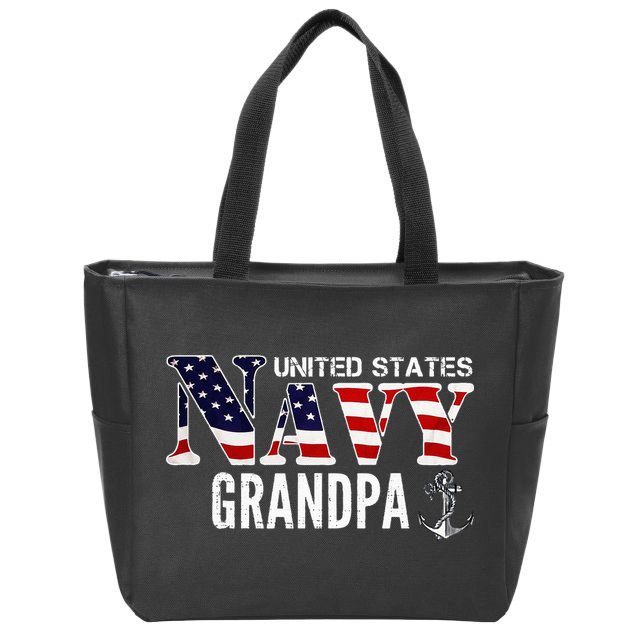 United States Vintage Navy With American Flag Grandpa Gift Zip Tote Bag