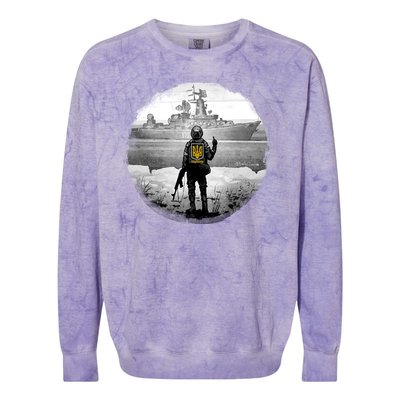 Ukraine Soldier Vs Russian Warship Colorblast Crewneck Sweatshirt