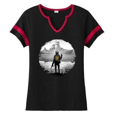 Ukraine Soldier Vs Russian Warship Ladies Halftime Notch Neck Tee