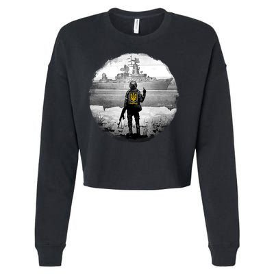Ukraine Soldier Vs Russian Warship Cropped Pullover Crew