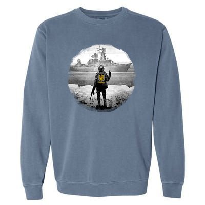 Ukraine Soldier Vs Russian Warship Garment-Dyed Sweatshirt