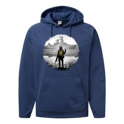 Ukraine Soldier Vs Russian Warship Performance Fleece Hoodie