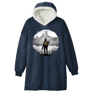 Ukraine Soldier Vs Russian Warship Hooded Wearable Blanket