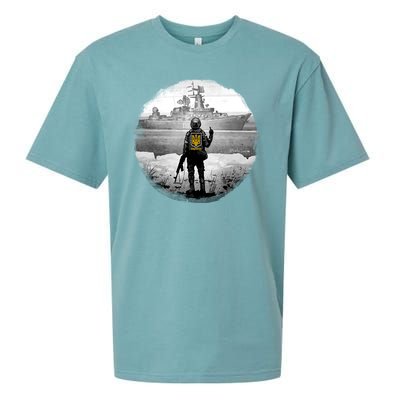 Ukraine Soldier Vs Russian Warship Sueded Cloud Jersey T-Shirt