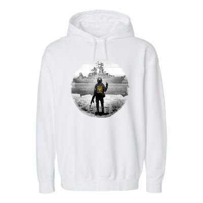 Ukraine Soldier Vs Russian Warship Garment-Dyed Fleece Hoodie