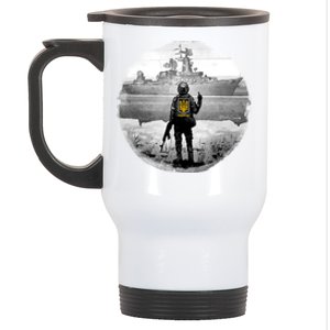 Ukraine Soldier Vs Russian Warship Stainless Steel Travel Mug